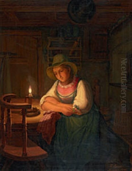 Junge Bayerin Im Kerzenschein Oil Painting by Friedrich Simon