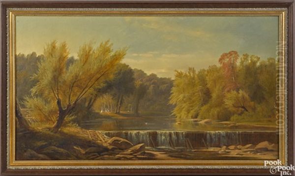 River Landscape Oil Painting by Herman Gustav Simon