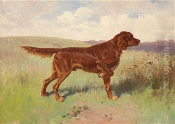 Irish Setter On Point Oil Painting by Herman Gustav Simon