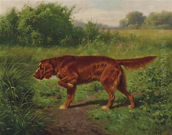 Portrait Of A Labrador Retreiver Oil Painting by Hermann Gustave Simon