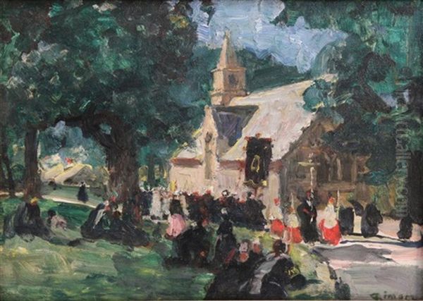 Procession Pres La Chapelle Sainte-marine A Combrit Oil Painting by Lucien Simon