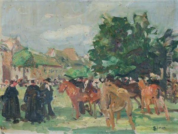 La Foire Aux Chevaux (+ Study, Verso) Oil Painting by Lucien Simon