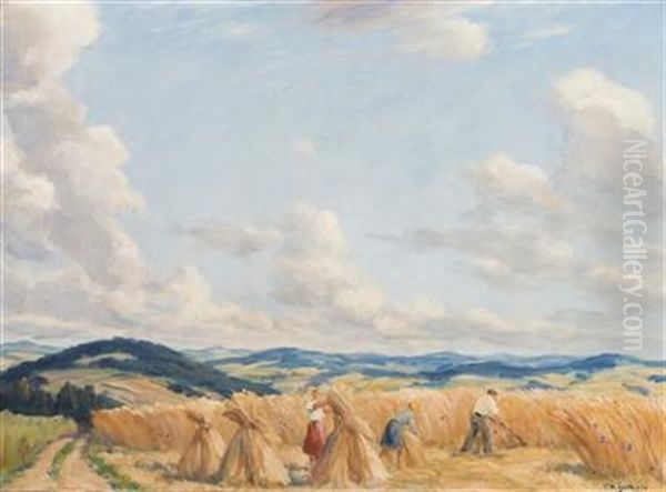 Harvest In The Czech-moravian Highlands Oil Painting by Tavik Frantisek Simon