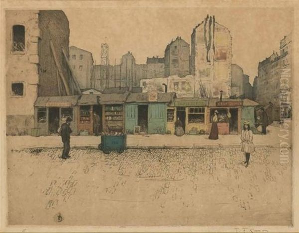 From The Latin Quarter, Paris; Bird Catcher At Market From Verona; Scrap Iron Dealers In Paris; Street Vendor Of Statuettes; Snow In Brugge; Quai Des Grands-augustins, Paris; Place Maubert, Paris; Charles Bridge And Hradcany In Winter; Ice Rink Under The  Oil Painting by Tavik Frantisek Simon