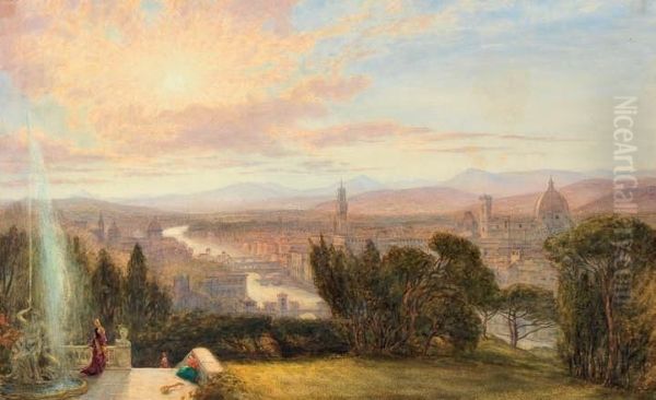 Veduta Di Firenze Oil Painting by John Henry Bradley