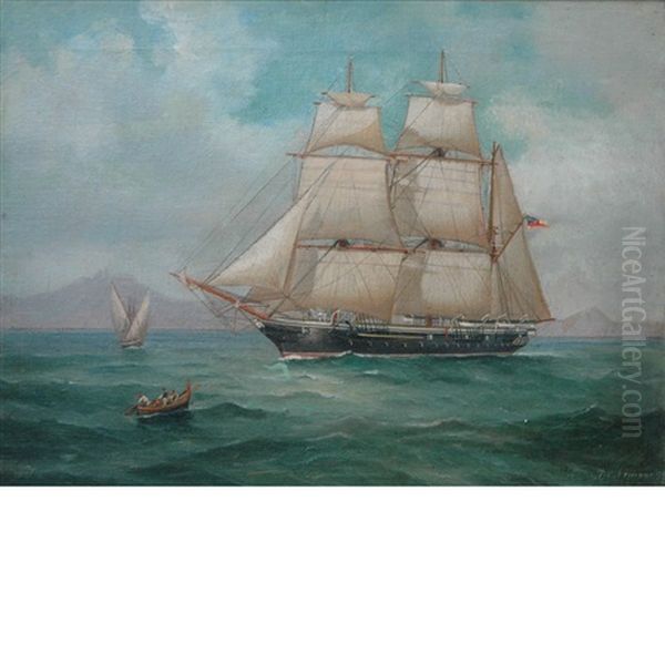 Sailing Ship Off The Italian Coast Oil Painting by Antonio de Simone