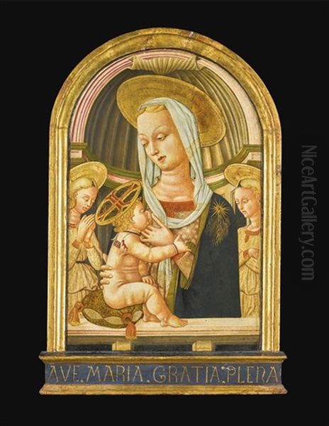 The Madonna Nursing The Christ Child With Angels Oil Painting by Giovanni di Ser Giovanni di (lo Scheggia) Simone