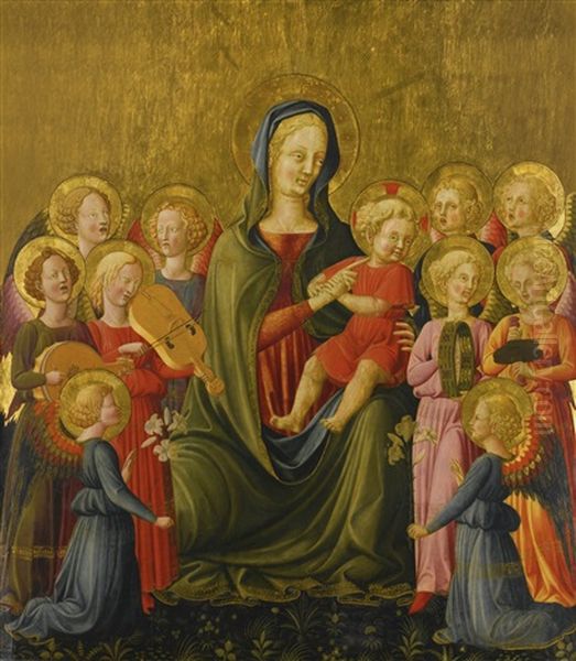 The Madonna And Child With A Host Of Musical Angels Oil Painting by Giovanni di Ser Giovanni di (lo Scheggia) Simone