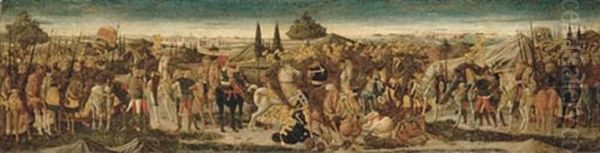 A Battle Scene (a Cassone Front) Oil Painting by Giovanni di Ser Giovanni di (lo Scheggia) Simone