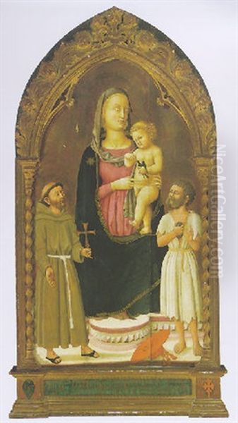 The Madonna And Child With Saints Francis Of Assisi And Jerome Oil Painting by Giovanni di Ser Giovanni di (lo Scheggia) Simone