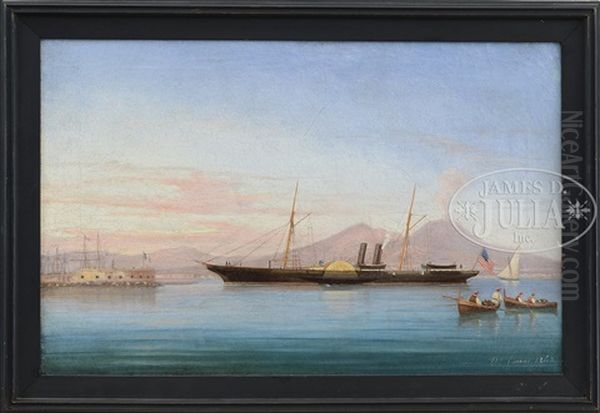 American Steamship In The Bay Of Naples Oil Painting by Tommaso de Simone