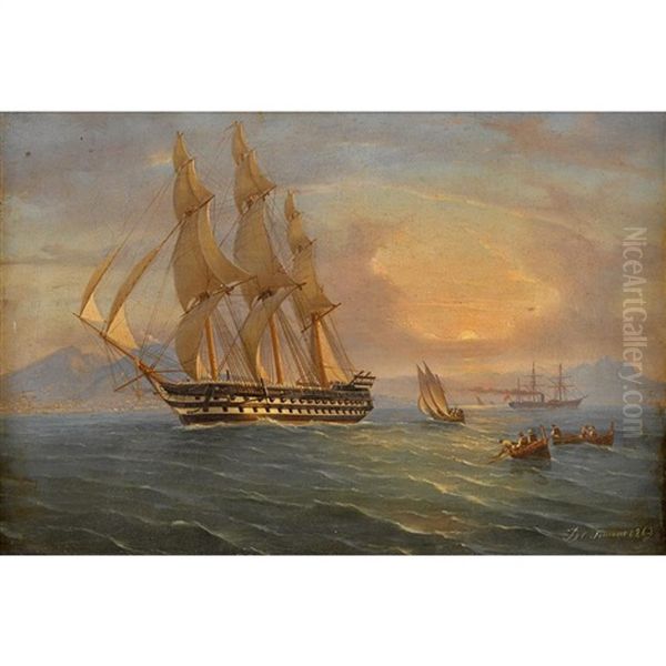 Shipping In The Bay Of Naples Oil Painting by Tommaso de Simone