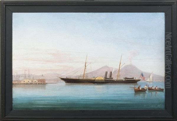 The U.s.s. Frolic In The Bay Of Naples Oil Painting by Tommaso de Simone