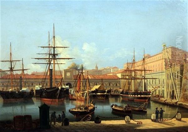 Shipping In Naples Harbour Oil Painting by Tommaso de Simone