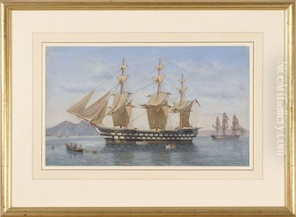 The Hms Queen In Naples Bay Oil Painting by Tommaso de Simone