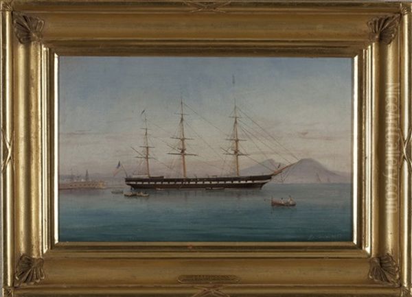 The U.s.s. North Carolina In The Bay Of Naples Oil Painting by Tommaso de Simone