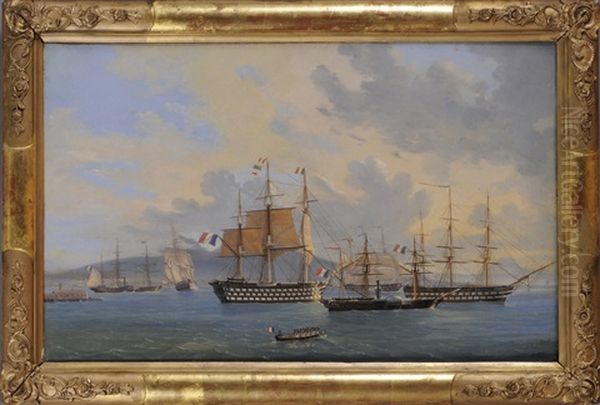 Ships At Anchor Oil Painting by Tommaso de Simone