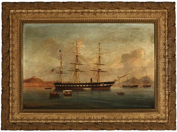 American Warships Anchored At Bay Of Naples Oil Painting by Tommaso de Simone