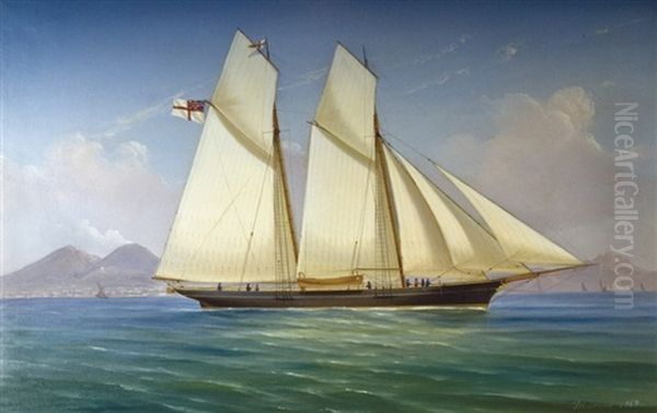 The Royal Yacht Squadron Racing Cutter Daphne In The Bay Of Naples Oil Painting by Tommaso de Simone