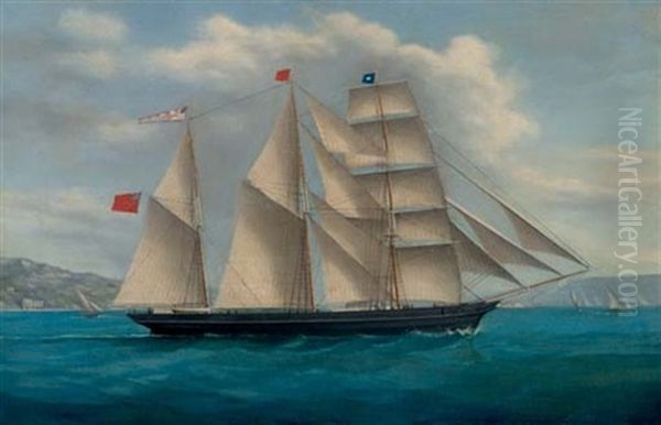 The Barquentine "sparkling Foam" In The Mediterranean Off Naples Oil Painting by Tommaso de Simone