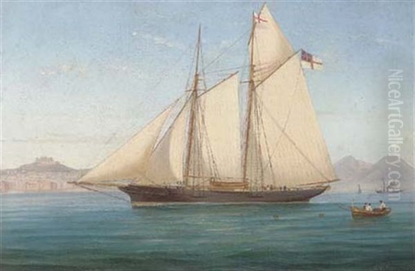 Lord Suffield's Yacht "flower Of Yarrow" In The Bay Of Naples Oil Painting by Tommaso de Simone