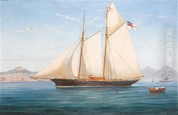 Lord Suffield's Yacht "flower Of Yarrow" In The Bay Of Naples Oil Painting by Tommaso de Simone