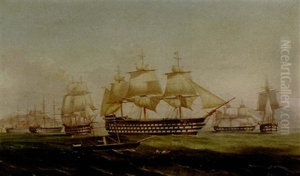 The Meditterranean Fleet Off Naples Oil Painting by Tommaso de Simone