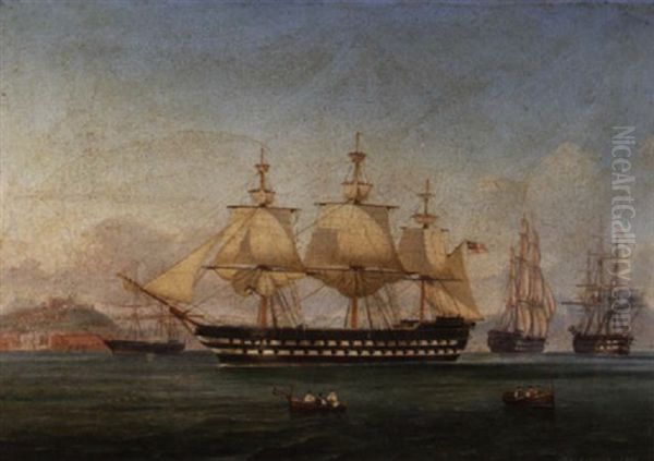 A British Mediterranean Squadron Of The White Arriving In The Bay Of Naples Oil Painting by Tommaso de Simone