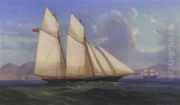 A Schooner Of The Royal Alfred Yacht Club Under Full Sail In The Mediterranean Off The North African Coast Oil Painting by Tommaso de Simone