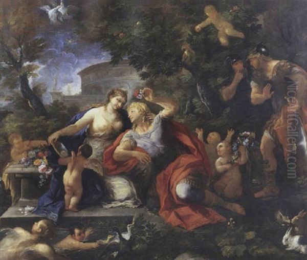 Rinaldo E Armida Nel Giardino Incantato Oil Painting by Giuseppe Simonelli