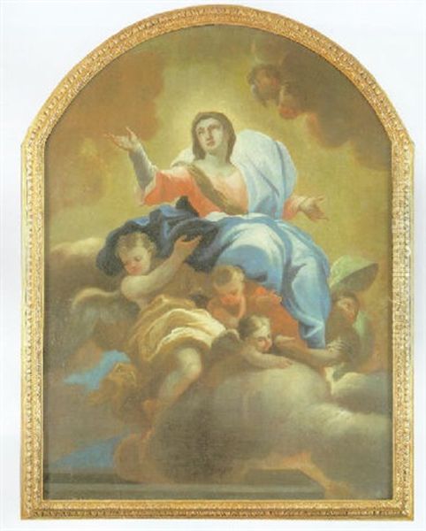 Virgen Rodeada De Angeles Oil Painting by Giuseppe Simonelli