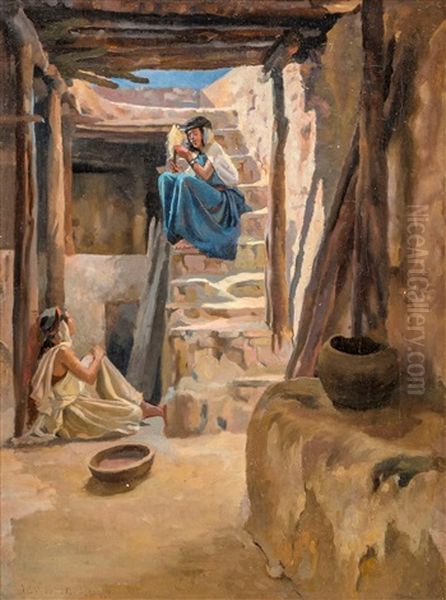 Jeunes Femmes Causant, Alger Oil Painting by John Pierre Simonet