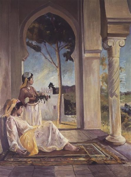 Femmes Sur Une Terrasse A Alger Oil Painting by John Pierre Simonet