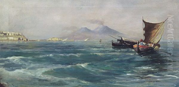 Pescatori Nel Golfo Di Napoli Oil Painting by Alfonso Simonetti