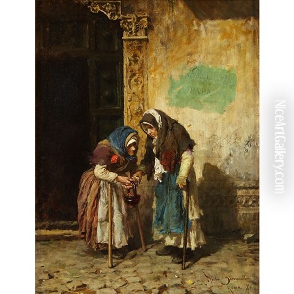 Seeking Alms Oil Painting by Attilio Simonetti