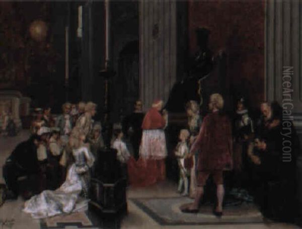 A Ceremony At St. Peter's Basilica, Rome Oil Painting by Ettore Simonetti