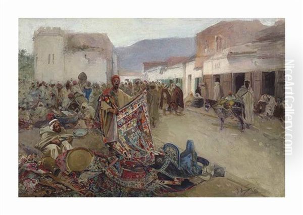 A Busy Market, North Africa Oil Painting by Gustavo Simoni