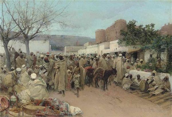 Market Day In Tlemcen, Algeria Oil Painting by Gustavo Simoni