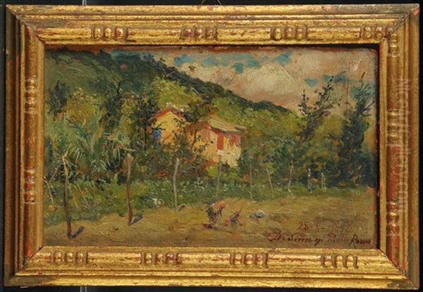 Paesaggio Agreste Con Pollaio Oil Painting by Publio De Simoni