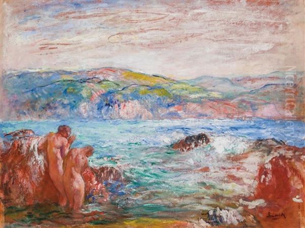 Seascape With Bathers Oil Painting by Michel Simonidy