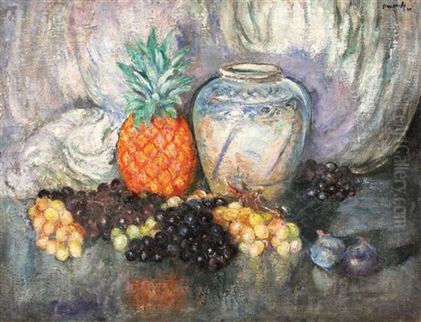 Natura Statica Cu Ananas Si Struguri Oil Painting by Michel Simonidy