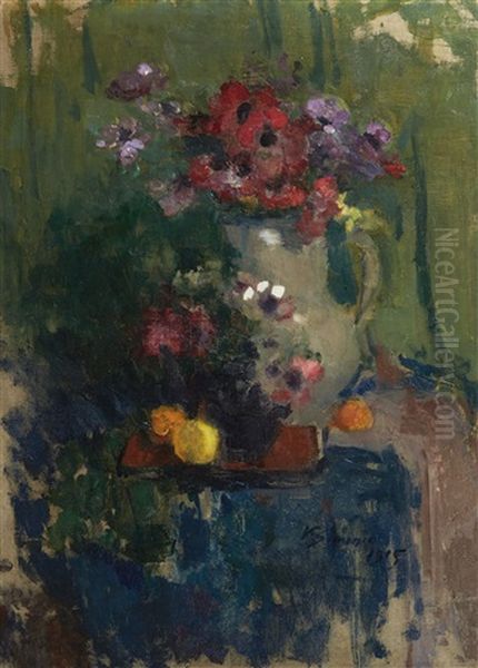 Bouquet D'anemones En Cruche Oil Painting by Victor Simonin