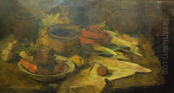 Table Festive Oil Painting by Victor Simonin