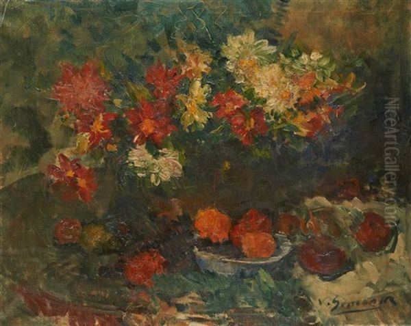 Vase Fleuri Sur Un Gueridon Oil Painting by Victor Simonin