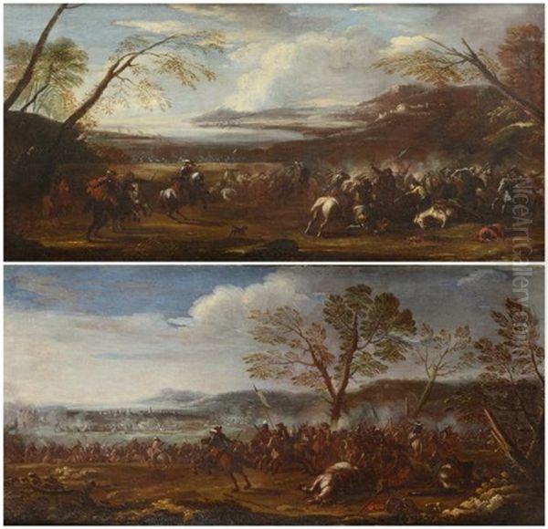 Chocs De Cavaleries Europeennes (pair) Oil Painting by Francesco Simonini