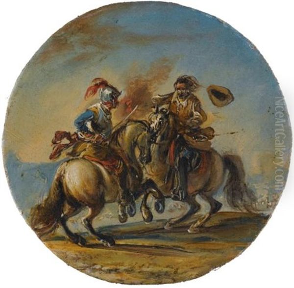 Battle Scenes (pair) Oil Painting by Francesco Simonini