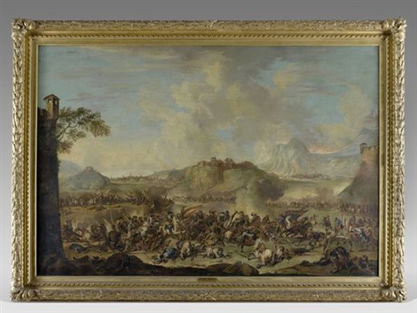 Scene De Bataille Dans Un Paysage Montagneux by Francesco Simonini