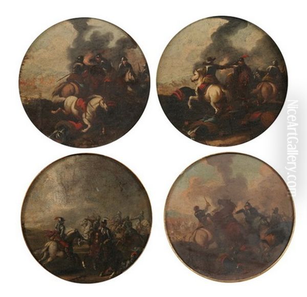 Cavalry Battle Scene (+ 3 Others; 4 Works) Oil Painting by Francesco Simonini