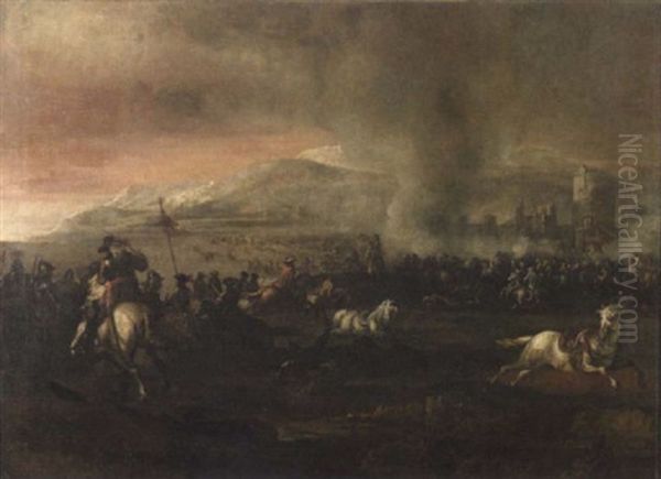 Choc De Cavalerie Aux Abords D'une Ville Fortifiee Oil Painting by Francesco Simonini