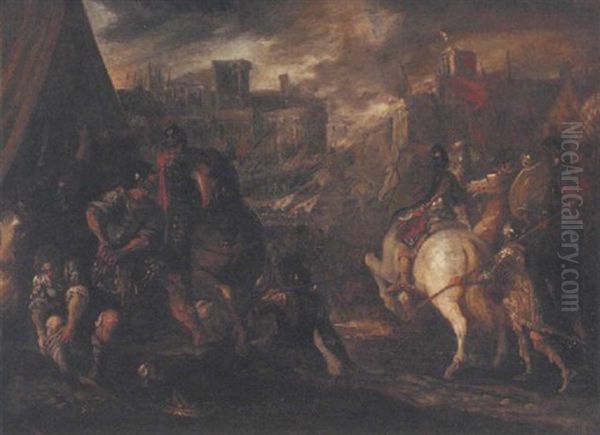 A Roman Legion Assaulting A Town - Titus Sacking Jerusalem (?) Oil Painting by Francesco Simonini